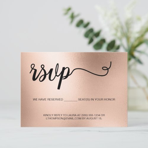 Chic Rose Gold Elegant Typography Glitter RSVP Card