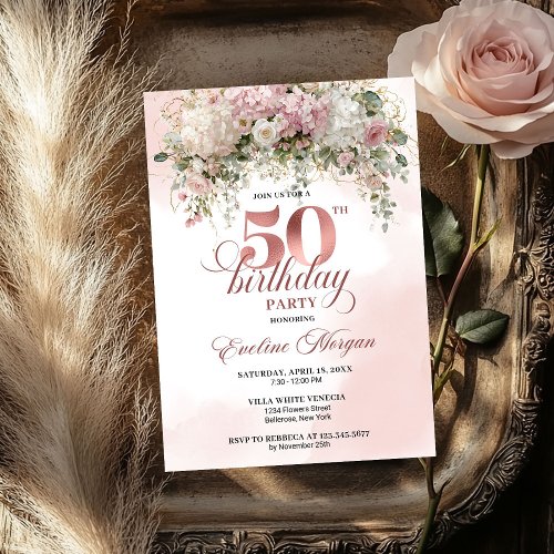 Chic Rose Gold Eucalyptus 50th Birthday Celebrate