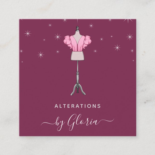 Chic Rose Gold Fashion Pink Mannequin Tailor Girly Square Business Card (Front)