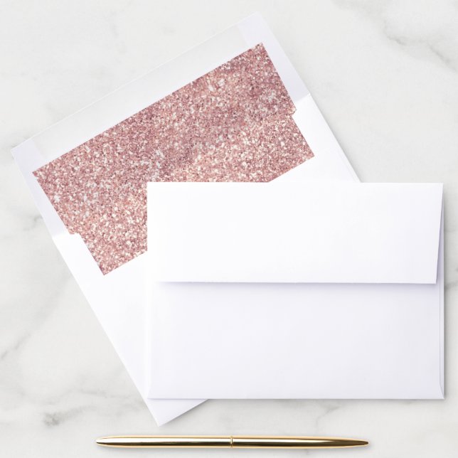 Chic  Rose Gold Faux Glitter Glam Envelope Liner (Desk)