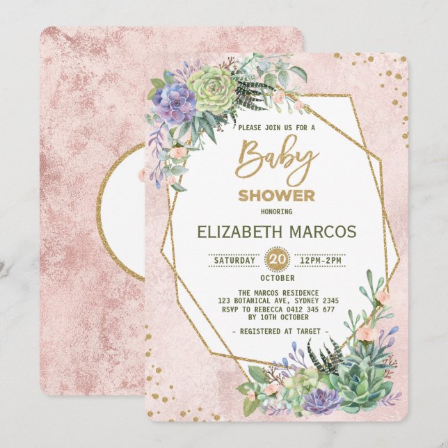 Chic Rose Gold Fiesta Baby Shower Invite Geometric (Front/Back)