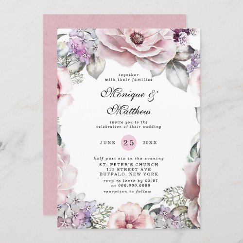 Chic Rose Gold Floral and Eucalyptus Wedding Invit Invitation