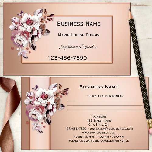 Chic Rose Gold Floral Appointment Business Card