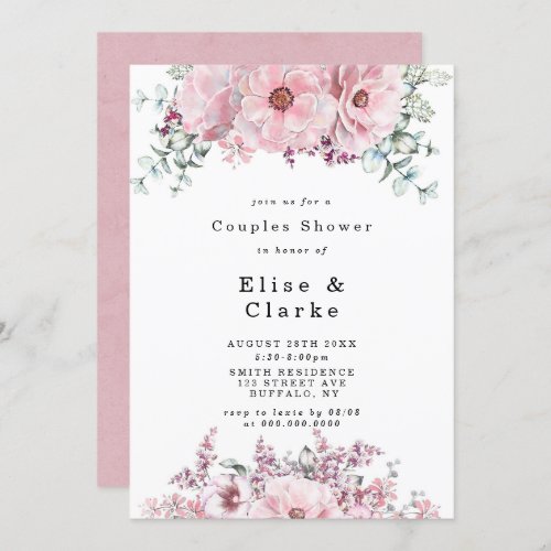 Chic Rose Gold Floral Couples Shower Invites