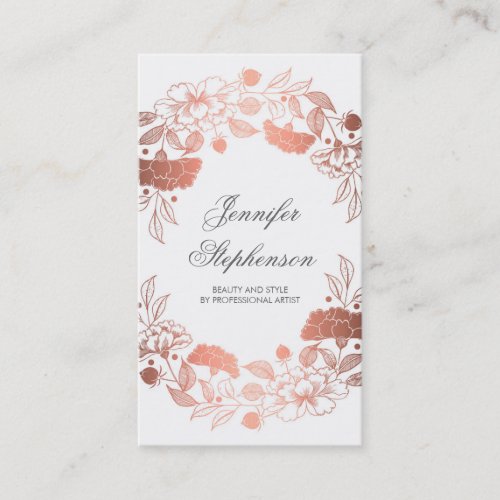 Chic Rose Gold Floral Elegant and Vintage Business Card - Rose gold flowers wreath fab beauty salon white business cards