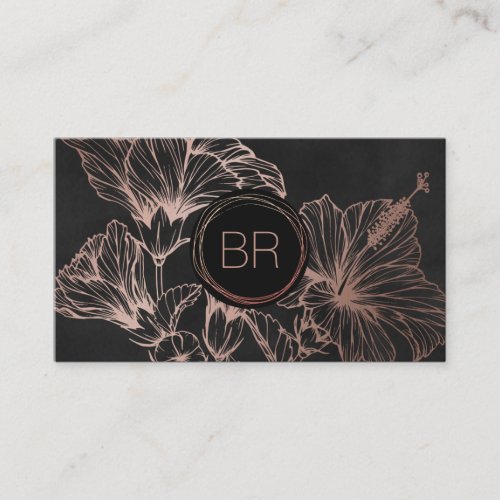 Chic Rose Gold Floral  Monogram Business Card
