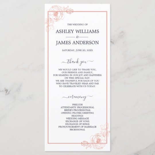 Chic Rose Gold Floral Outline Navy Blue Wedding Program Zazzle Com