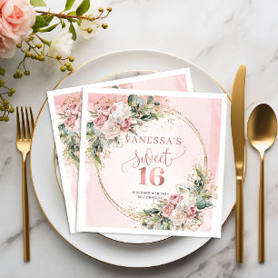 Chic Rose Gold Floral Sweet Sixteen Napkins
