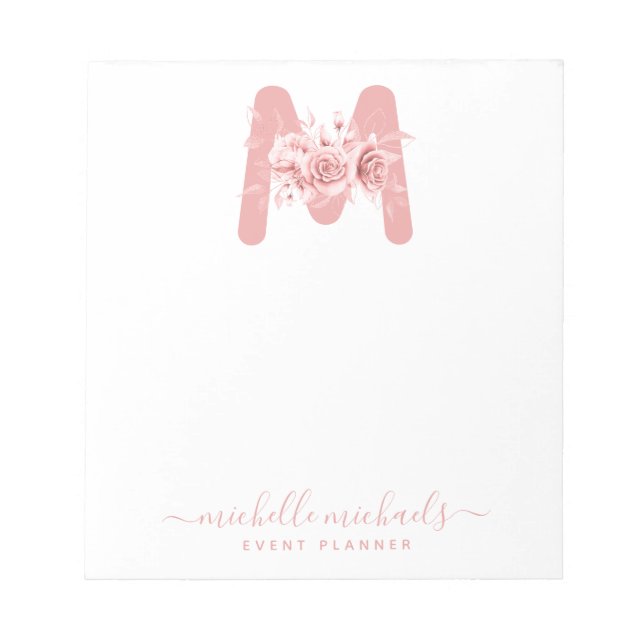 Chic Rose Gold Floral Watercolor Monogram Notepad (Front)