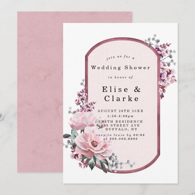 Chic Rose Gold Floral Wedding Shower Invitations (Front/Back)