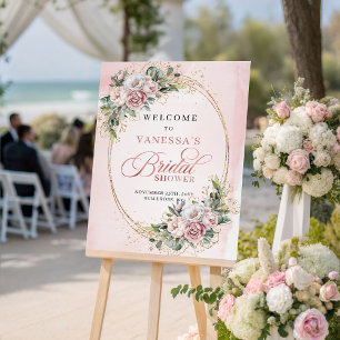 Chic Rose Gold Flowers Bridal Shower Welcome Poster