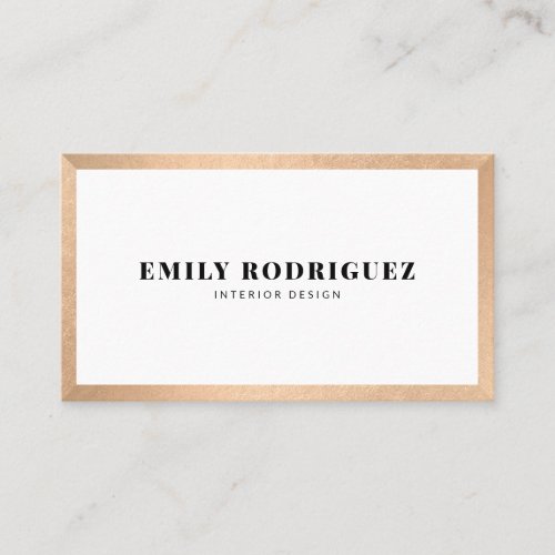 Chic rose gold foil border minimal white elegant business card