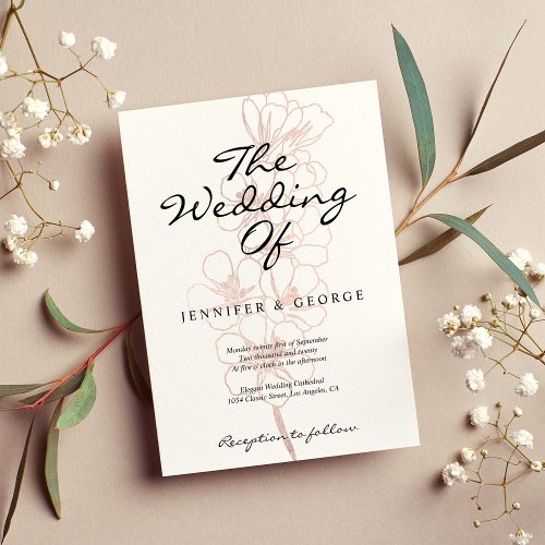 Chic rose gold foil flowers script white wedding invitation