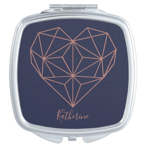 Chic Rose Gold Foil Geometric Heart on Navy Blue Compact Mirror