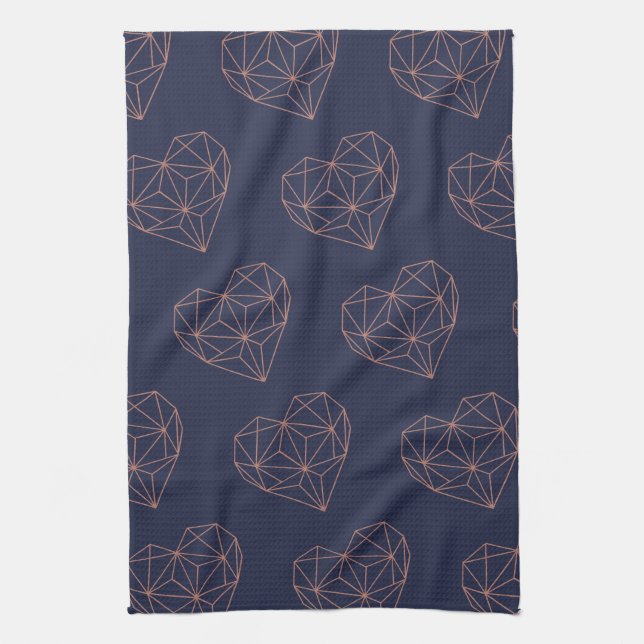 Chic Rose Gold Foil Geometric Heart on Navy Blue Kitchen Towel (Vertical)