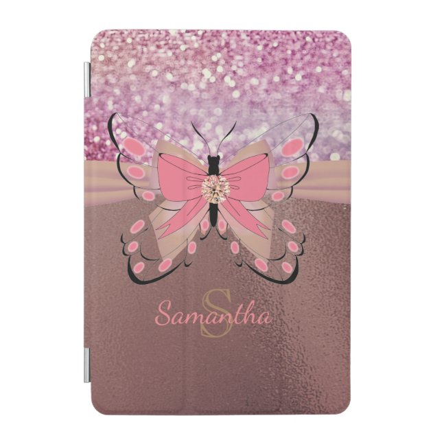 Chic Rose Gold Foil Girly Name Monogram  iPad Mini Cover (Front)