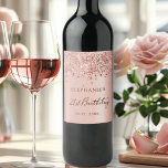 Chic Rose Gold Foil Glitter 21st Birthday Monogram Wine Label<br><div class="desc">Elegant Modern Rose gold glitter metallic Personalized Monogram Name 21st (or ANY AGE) Birthday Party Sparkling Wine Label. This Girly Adult feminine Birhday party design featuring a Monogram Name in a stylish handwritten calligraphy script and date and age on blush pink or rose gold faux brushed metallic foil look background...</div>