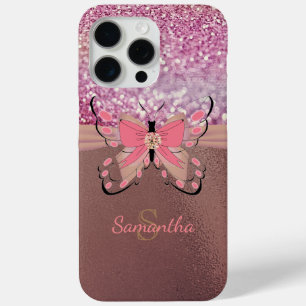 Chic Rose Gold Foil Glittery Girly Name Monogram iPhone 15 Pro Max Case