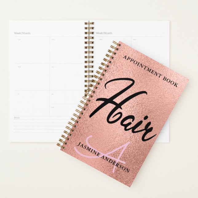 Chic Rose Gold Foil Hair Appointment Book Planner (Display)