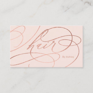 Chic rose gold foil hair flourish typography pink business card