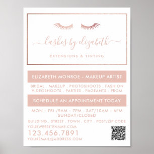 Chic Rose Gold Foil Lashes Beauty Makeup Artist Poster