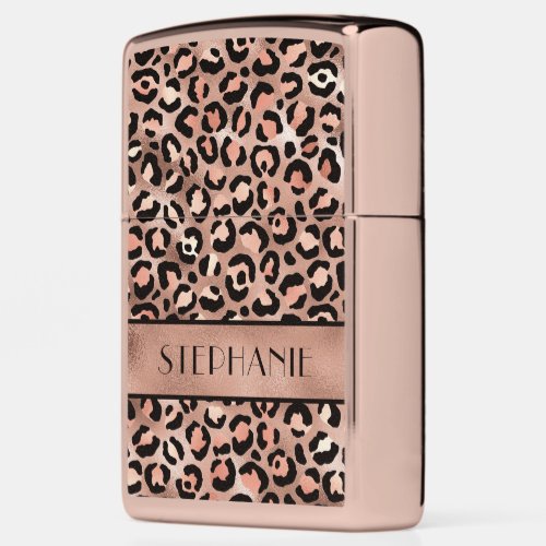 Chic Rose Gold Foil Leopard Pattern Personalized Zippo Lighter