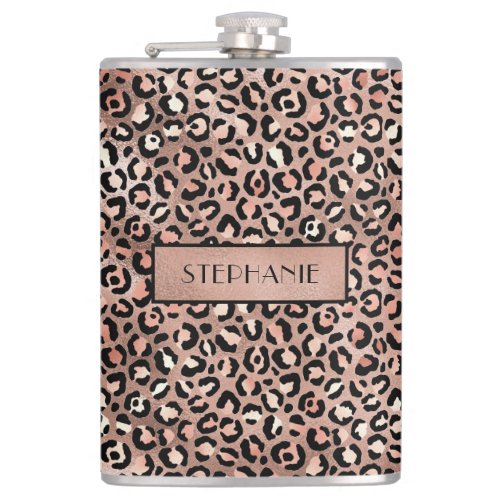 Chic Rose Gold Foil Leopard Print Personalized Flask