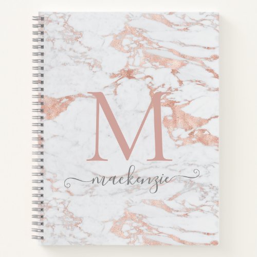 Chic Rose Gold Foil Marble Monogram Notebook