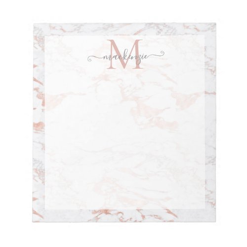 Chic Rose Gold Foil Marble Monogram Notepad