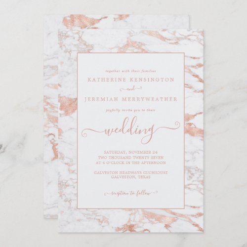 Chic Rose Gold Foil Marble Wedding Invitation