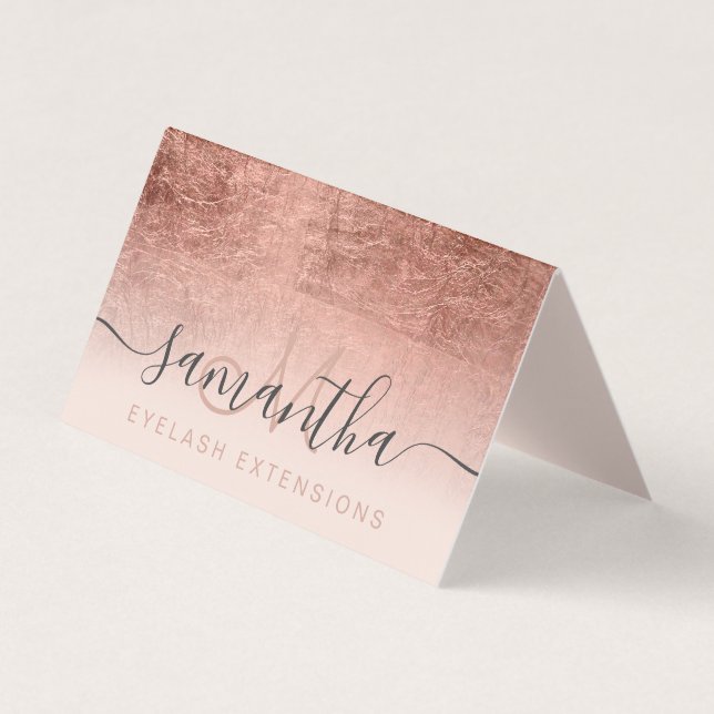 chic rose gold foil ombre blush eye aftercare business card (Front)