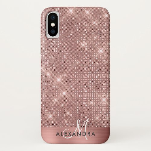 Chic Rose Gold Foil  Shimmer Monogram iPhone XS Case