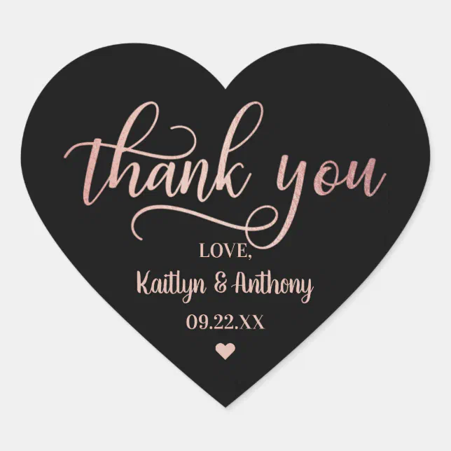 Chic Rose Gold Foil Wedding Thank You Heart Sticker | Zazzle