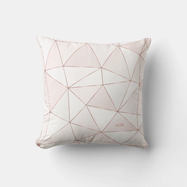 Chic Rose Gold Geometric Abstract Pattern Monogram Throw Pillow (Front)