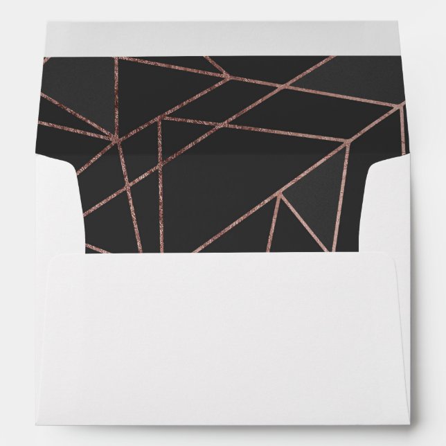 Chic Rose Gold Geometric Outline on Black Charcoal Envelope (Back (Bottom))