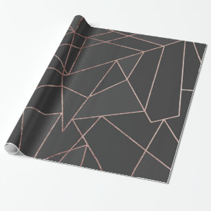 Chic Rose Gold Geometric Outline on Black Charcoal Wrapping Paper