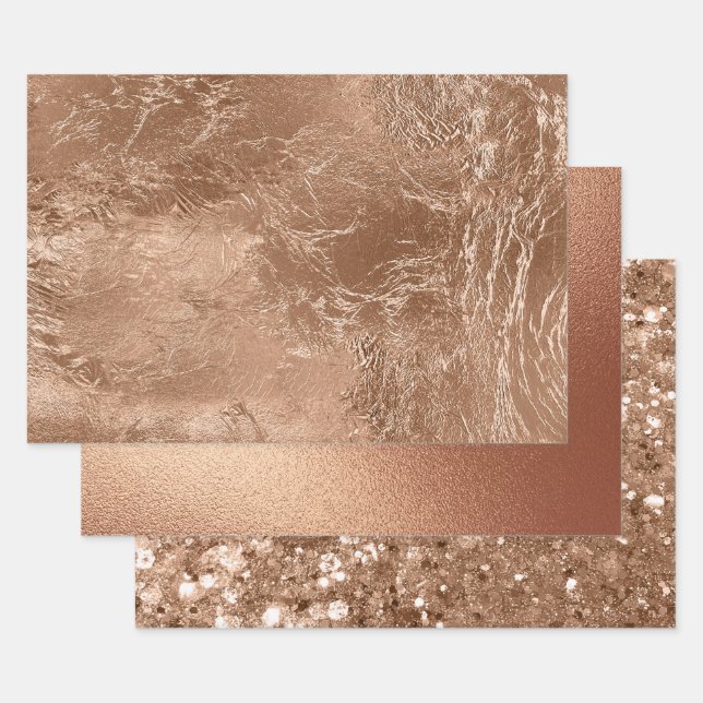 Chic Rose Gold Glam Glitter Wrapping Paper Sheets (Set)