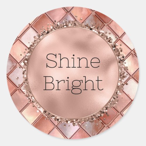 Chic Rose Gold Glam Tiles Classic Round Sticker