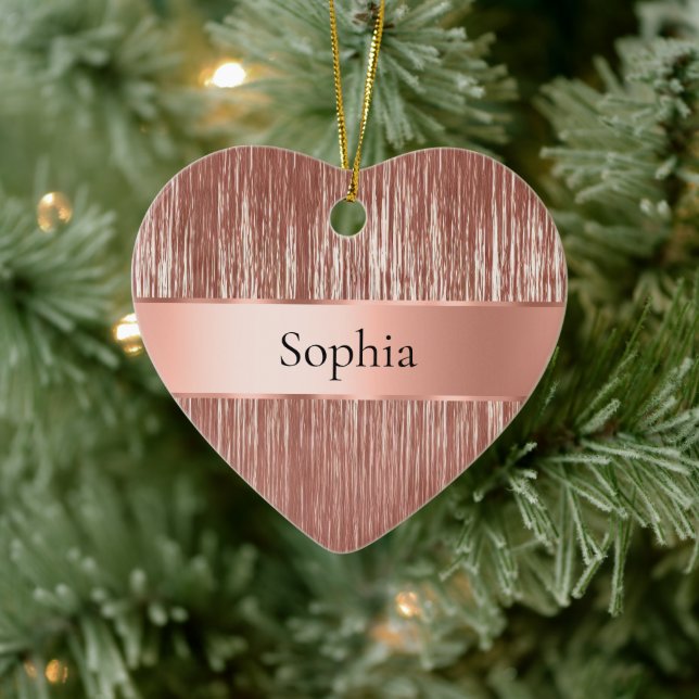 Chic Rose Gold Glam Tinsel Stripes Christmas Ceramic Ornament (Tree)