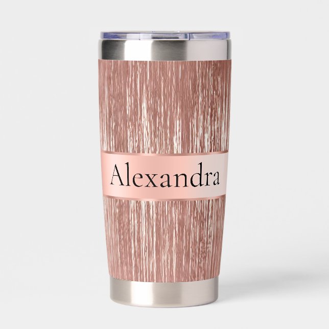 Chic Rose Gold Glam Tinsel Stripes Christmas Insulated Tumbler (Front)