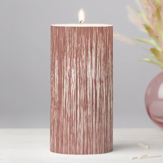 Chic Rose Gold Glam Tinsel Stripes Christmas Pillar Candle (In Situ)
