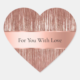 Chic Rose Gold Glam Tinsel Stripes Heart Sticker