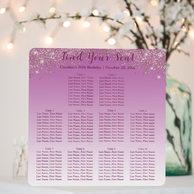 Chic Rose Gold Glitter 10 Tables Seating Chart Foam Board (In Situ (Wedding))