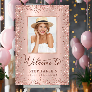 Chic Rose Gold Glitter 18th Birthday Photo Welcome Foam Board