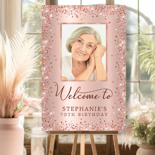 Chic Rose Gold Glitter 70th Birthday Photo Welcome Foam Board