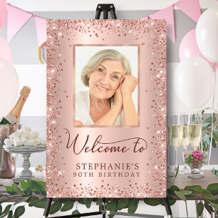 Chic Rose Gold Glitter 90th Birthday Photo Welcome Foam Board