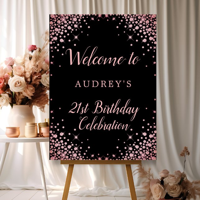 Chic Rose Gold Glitter Black 21st Birthday Welcome Foam Board (Creator Uploaded)