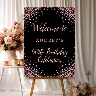 Chic Rose Gold Glitter Black 60th Birthday Welcome Foam Board