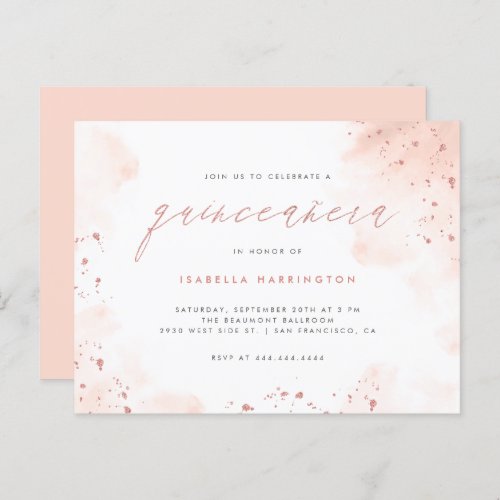 Chic Rose Gold Glitter Blush Ombre Quinceaera Invitation Postcard