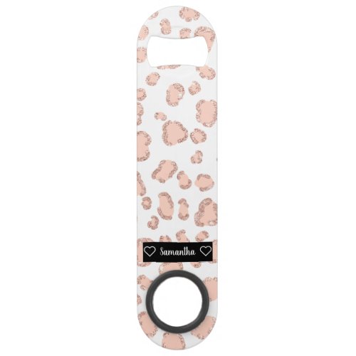 Chic rose gold glitter blush pink leopard pattern bar key